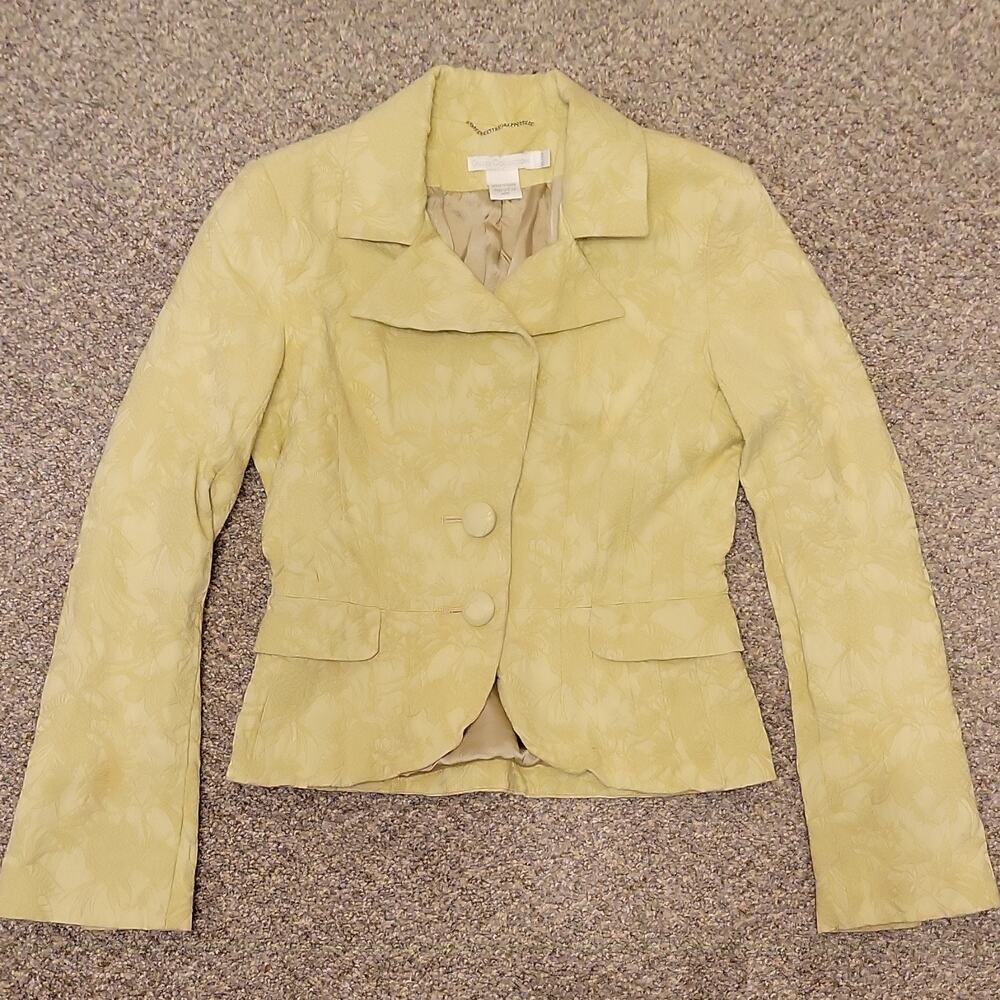 Guess Collection Yellow Jacquard Women's Blazer Notch Lapel Floral Petite XS